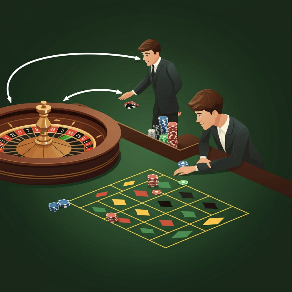 Martingale strategy illustration at a roulette table