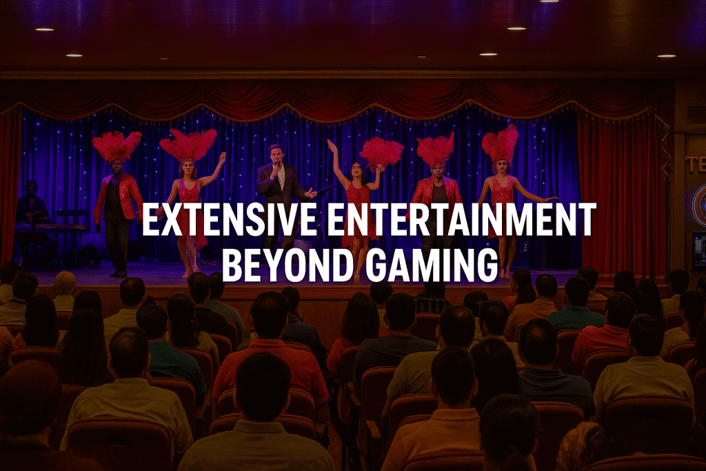 Live casino stage show with dancers and singer entertaining audience