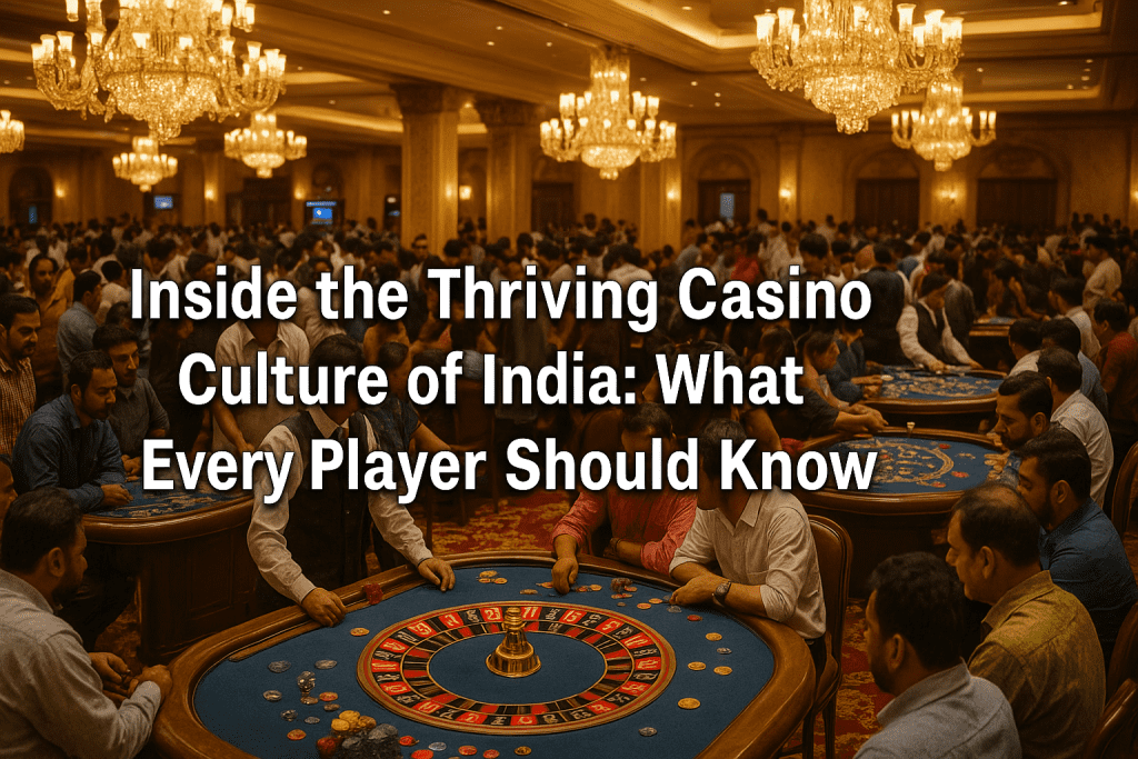 Crowded Indian casino with chandeliers and roulette tables